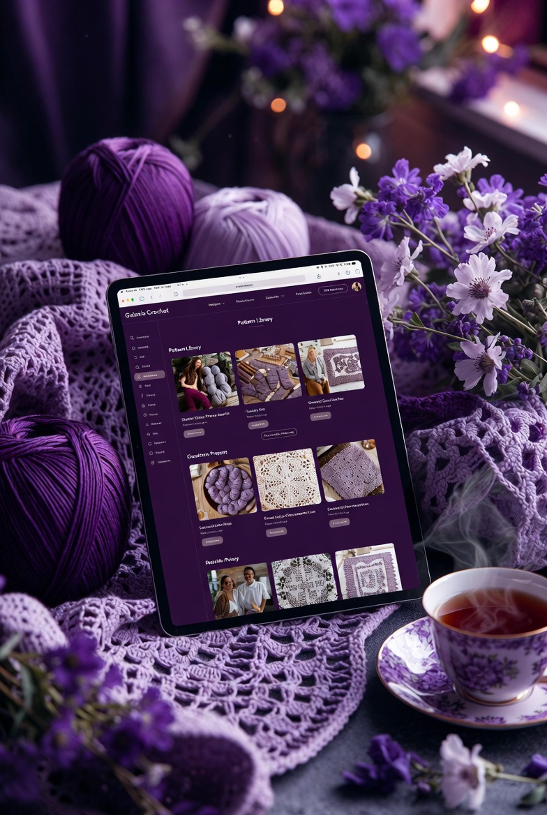 Biblioteca de patrones Galaxia Crochet en tablet
